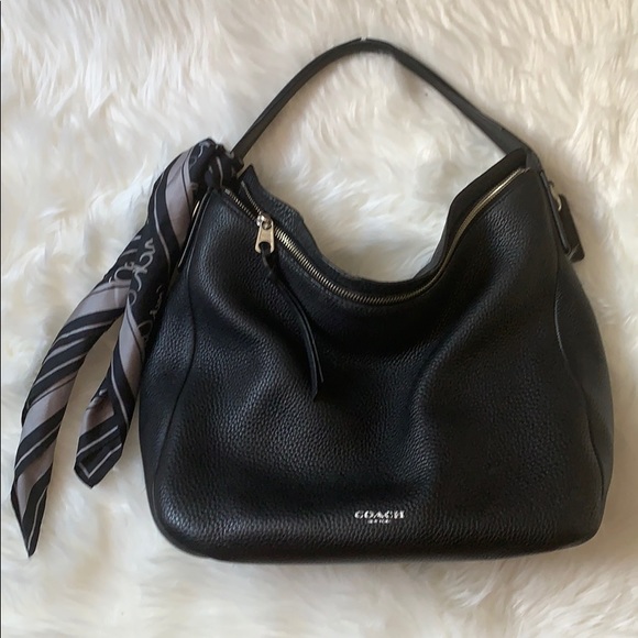 Coach Handbags - Coach - Black Leather Shoulder Purse with Scarf